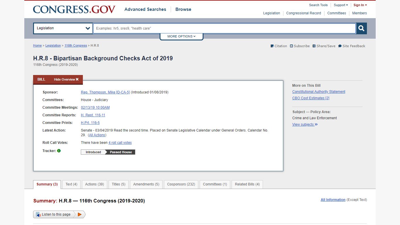 H.R.8 - Bipartisan Background Checks Act of 2019 116th ... - Congress